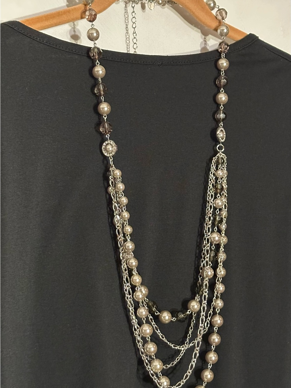 Lia Sophia Silver Multi-Strand Necklace with Cream Pearls